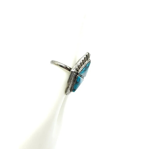 Faux Blue Turquoise Southwest Silver Tone VTG 1970 Diamond Shape Ring Size 7.25 - Picture 3 of 4